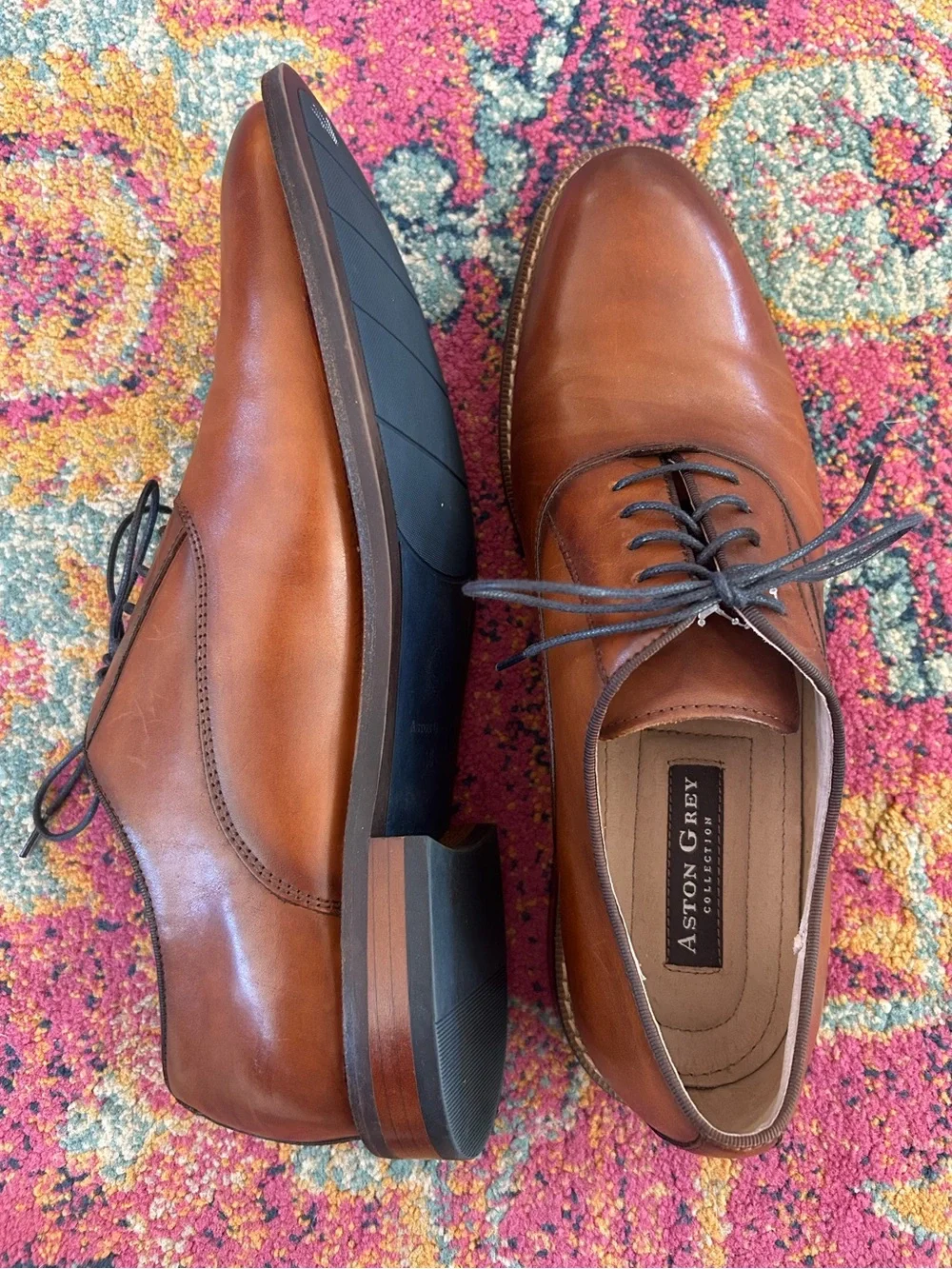 NWOT Aston Grey | Men's Cognac Brown Leather Lace Up Leu Derby Dress Shoes Sz 10